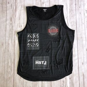 Carbon Black/gray distressed graphic tank 2XL